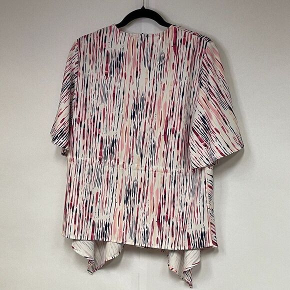 Heyson Blouse Womens Small Pink White Tie Dye Tie Front Short Sleeve V Neck - Picture 7 of 9